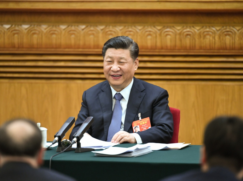 3月5日,中共中央总书记、国家主席、中央军委主席习近平参加十三届全国人大二次会议内蒙古代表团的审议。