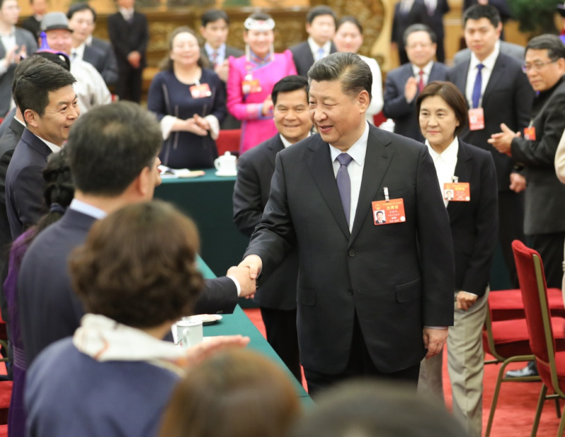 3月5日,中共中央总书记、国家主席、中央军委主席习近平参加十三届全国人大二次会议内蒙古代表团的审议。