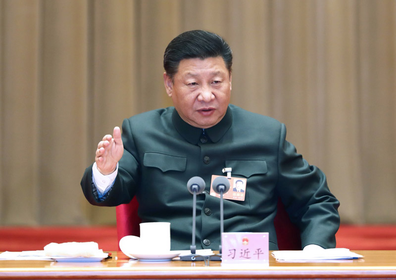 3月12日上午,中共中央总书记、国家主席、中央军委主席习近平出席十三届全国人大一次会议解放军和武警部队代表团全体会议并发表重要讲话。