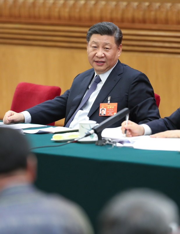 3月5日,中共中央总书记、国家主席、中央军委主席习近平参加十三届全国人大二次会议内蒙古代表团的审议。